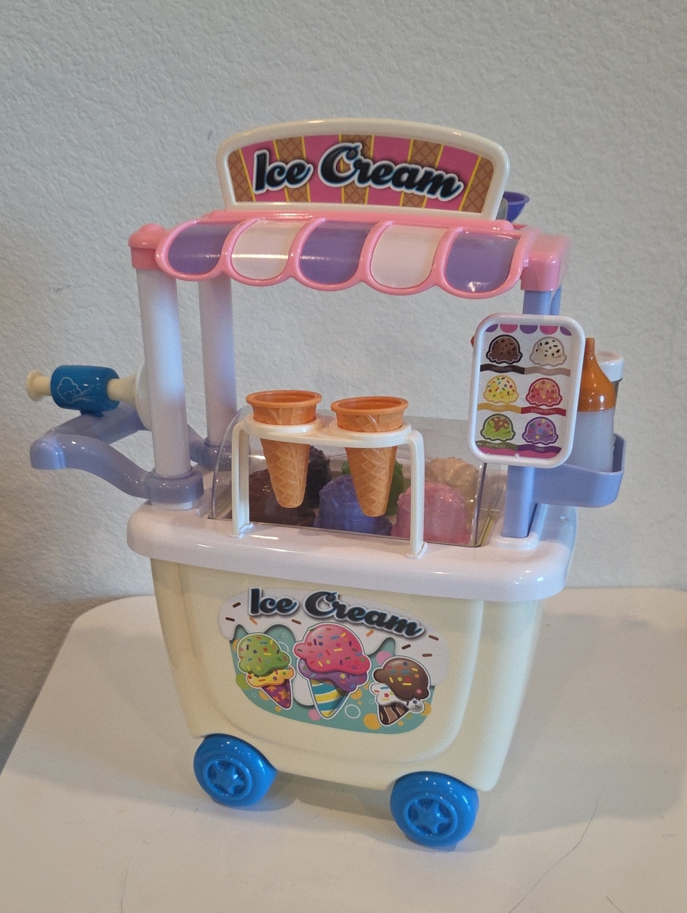 Kids Ice Cream Cart Playset - Pink & Cream Pretend Play